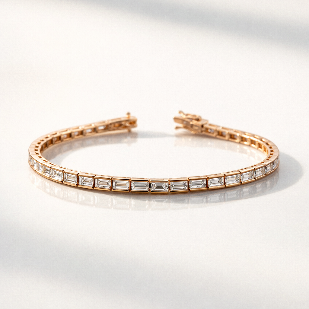 Baguette tennis bracelet with diamond stones
