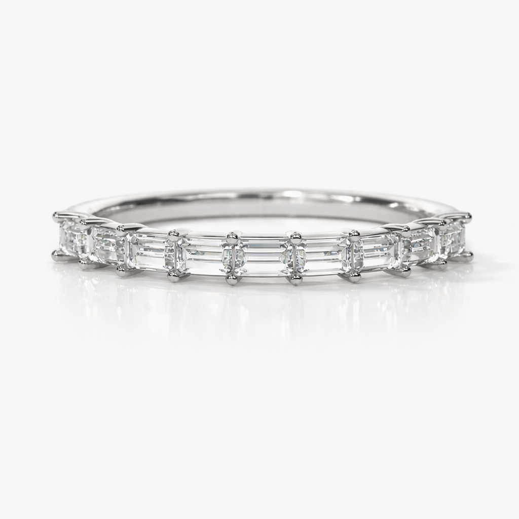 Horizontal Baguette Moissanite Half Eternity Wedding Band

