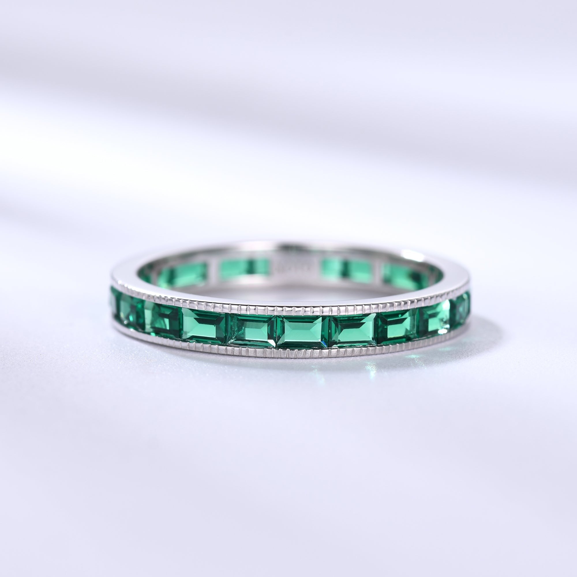 Emerald Cut Eternity Wedding Band Milgrain Wedding Band Baguette Cut Emerald Diamond.

