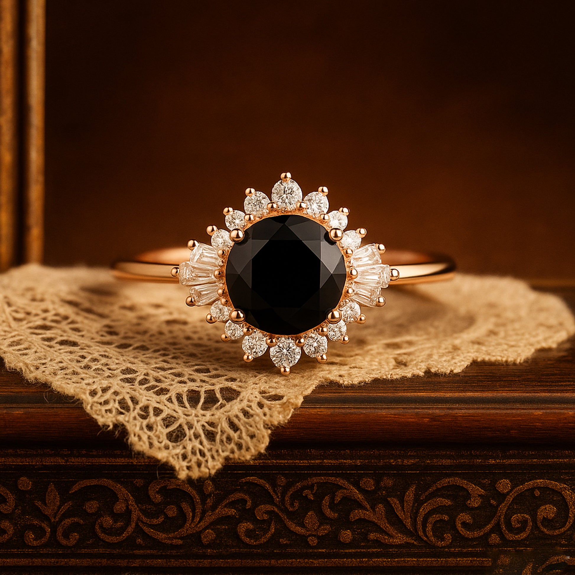 Stunning Round Black Moissanite Engagement Ring 2ct VVS1 Clarity Luxe Halo Diamond Accents
