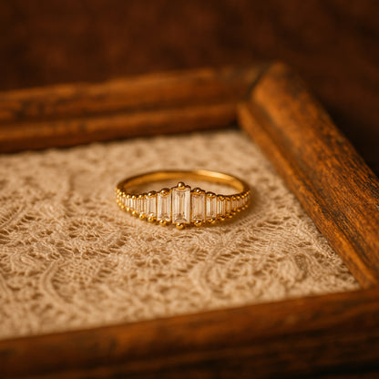  Vintage Chevron Moissanite Yellow Gold Delicate Diamond Stacking Bridal Band Anniversary Ring Gift for Her
