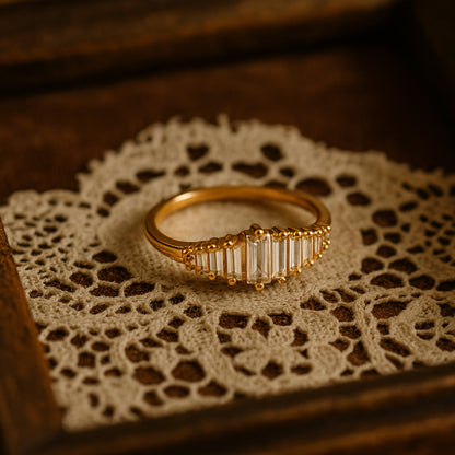 Vintage Chevron Moissanite Yellow Gold Delicate Diamond Stacking Bridal Band Anniversary Ring Gift for Her
