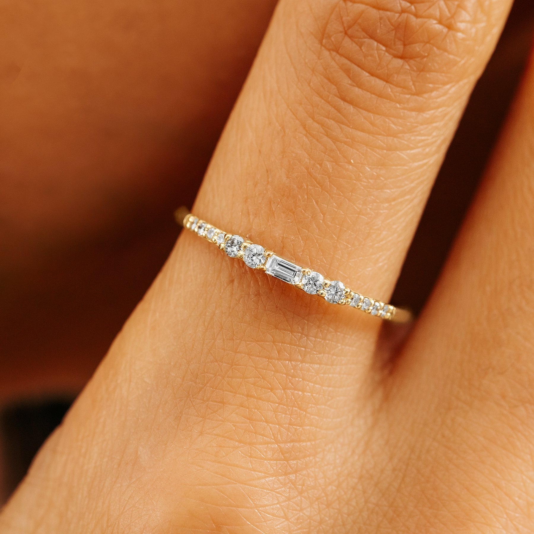 Baguette And Round Cut Wedding Band Round Prong Setting Half Eternity Band.
