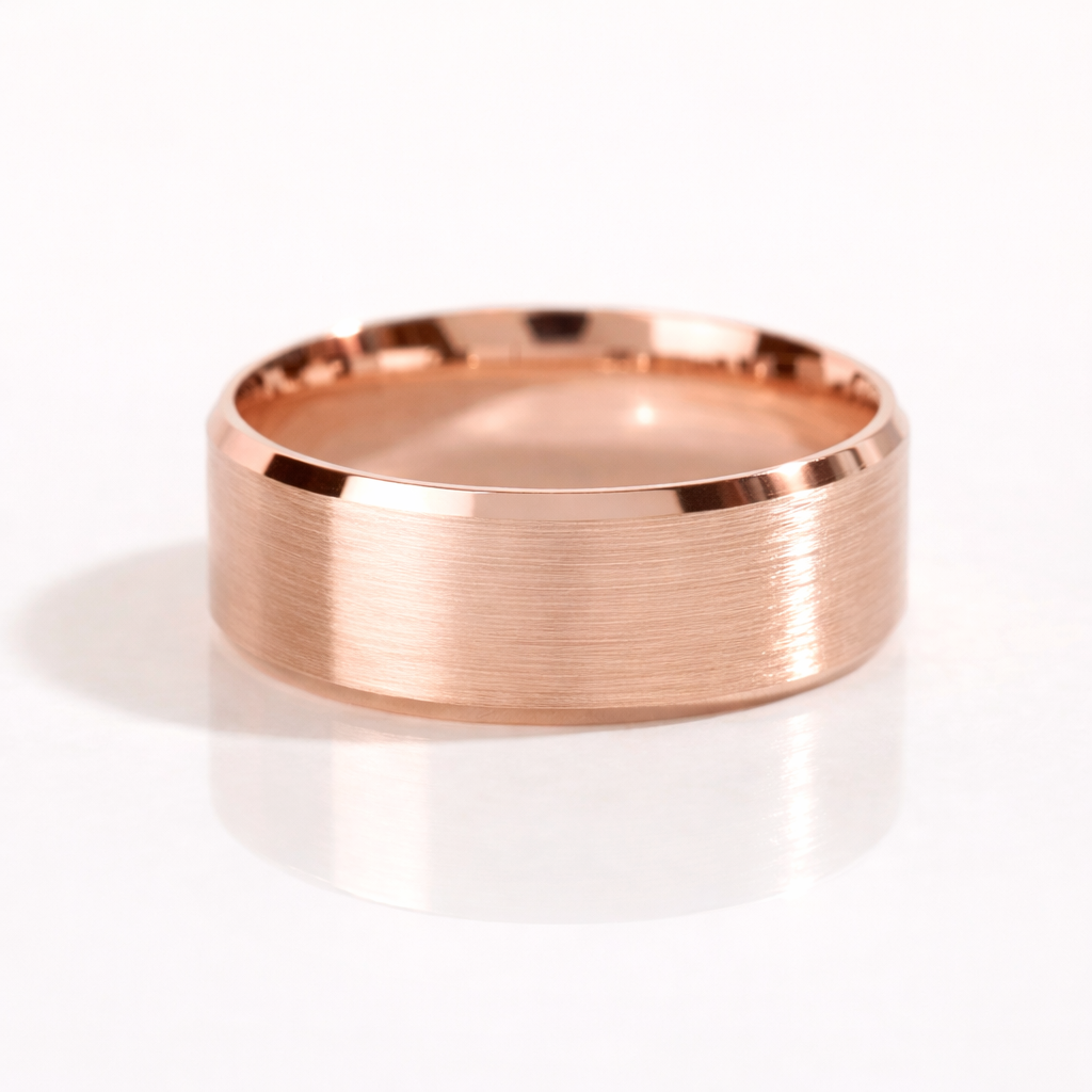 Matte Gold Wedding Band Beveled Edge Mens Wedding Band Satin Finish Band.
