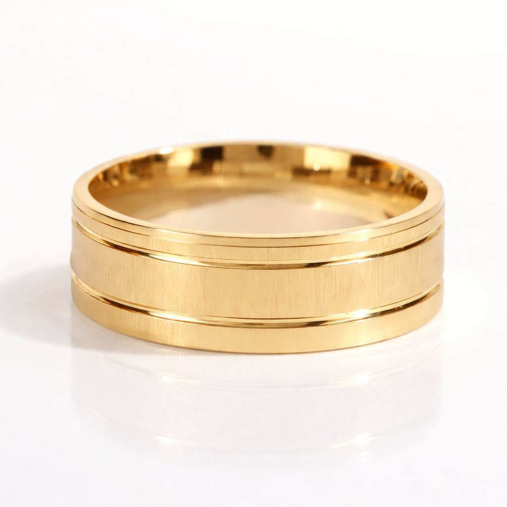 Mens Thick Gold Wedding Band Matte Gold Wedding Band Beveled Edge Wedding Band.
