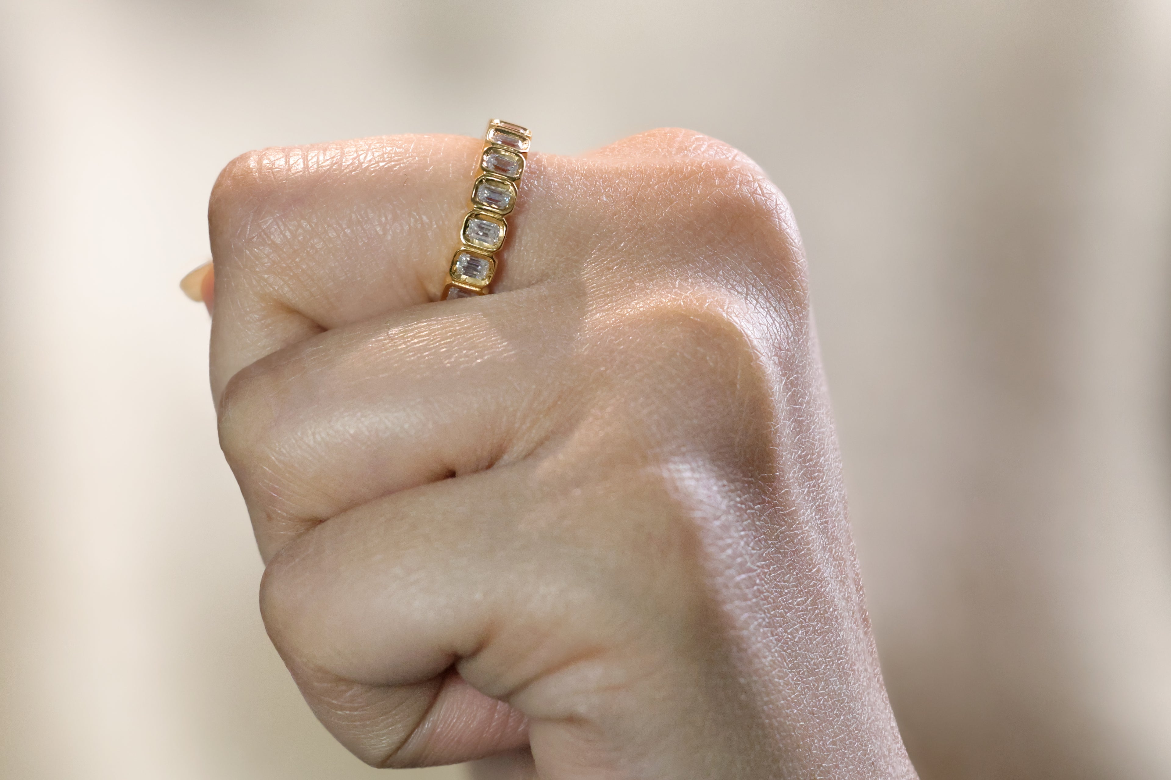 Half Eternity Wedding Band Bezel Setting Emerald Cut Wedding Ring.
