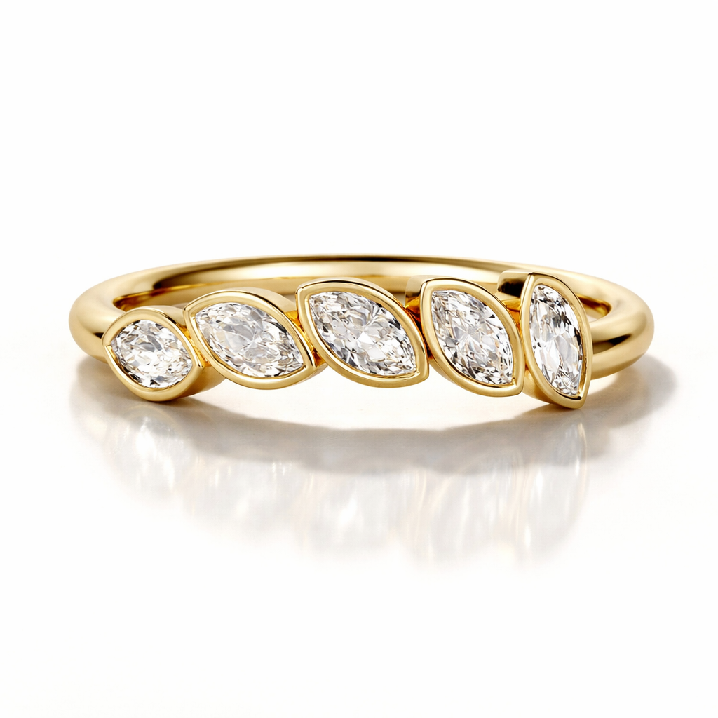 Bezel marquise diamond wedding band in white gold
