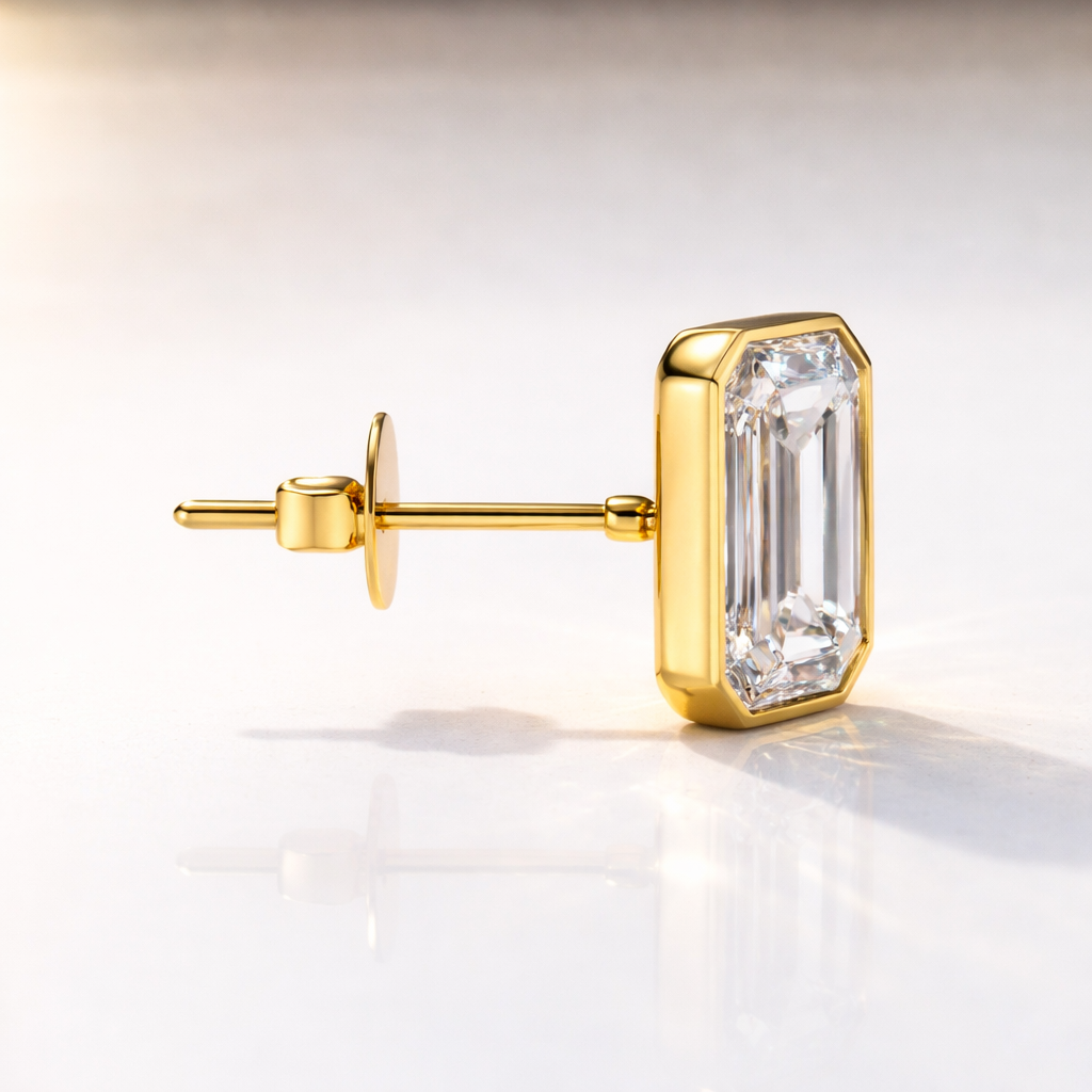 Bezel Set Earrings Yellow Gold Earrings Stud Earring Minimalist Dainty Studs.
