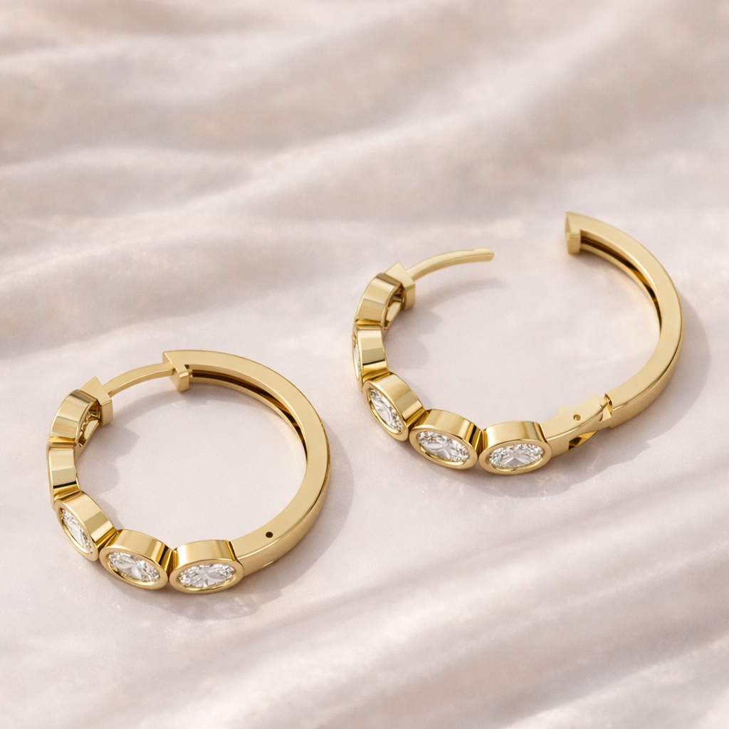 Huggie Hoop Earrings Bezel Set Diamond Hoop Earrings
