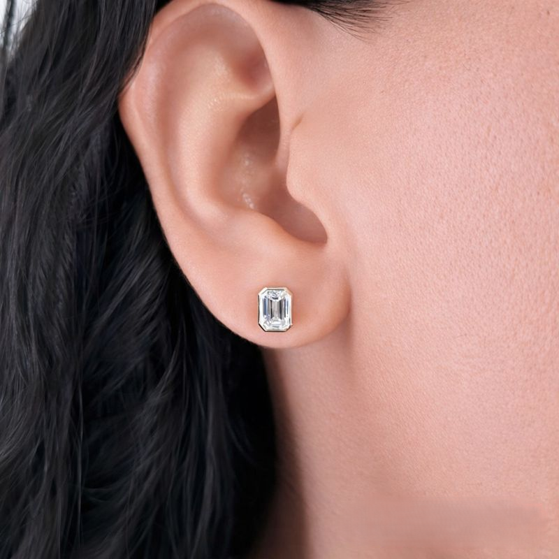 Emerald Cut Diamond Earrings Moissanite Stud Earrings Lab Grown Diamond Earrings.
