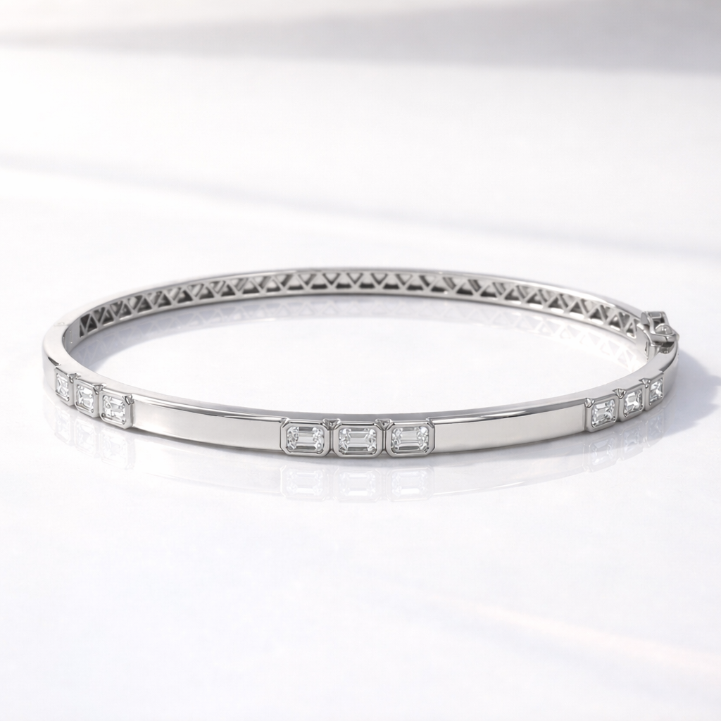 Emerald cut diamond bracelet layered style

