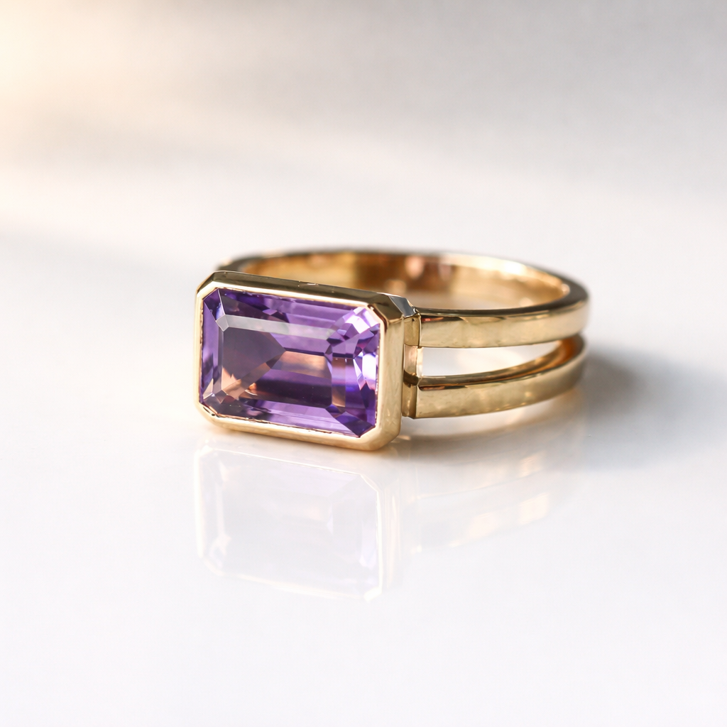 Double Band Amethyst Engagement Ring
