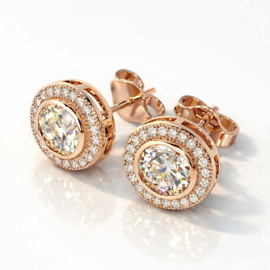 Yellow Gold Diamond Earrings Round Cut
