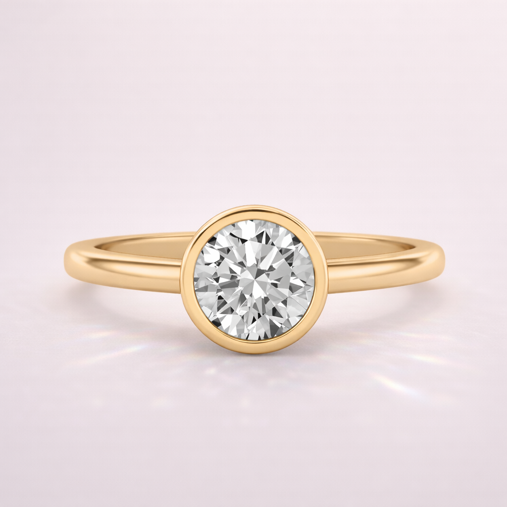 Elegant Gold Bezel Engagement Ring Featuring A Secure And Modern Setting.