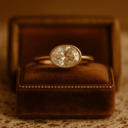 Stunning April Birthstone Oval Moissanite Engagement Ring With Gold Bezel Setting For Proposal