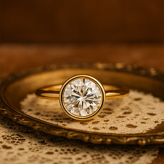 1.50 CT Round Cut Lab Diamond Bezel Engagement Ring in 14K Gold – Diiro Solitaire Jewelry
