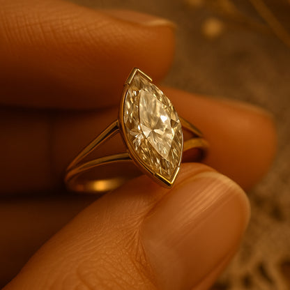 Stunning Marquise Moissanite Engagement Ring 1.5ct VVS1 Clarity Bezel Setting
