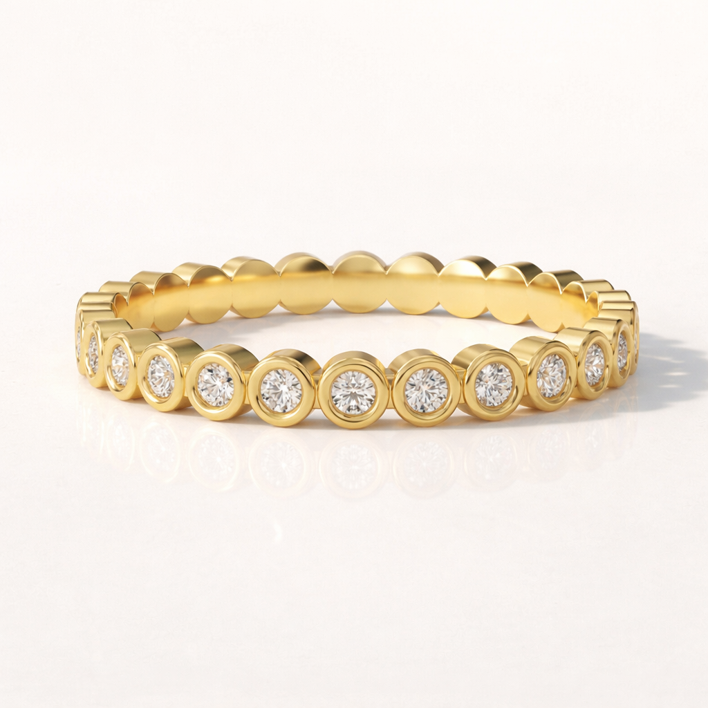 Eternity Wedding Band For Women Sleek Band Bezel Set Round Cut Diamond.
