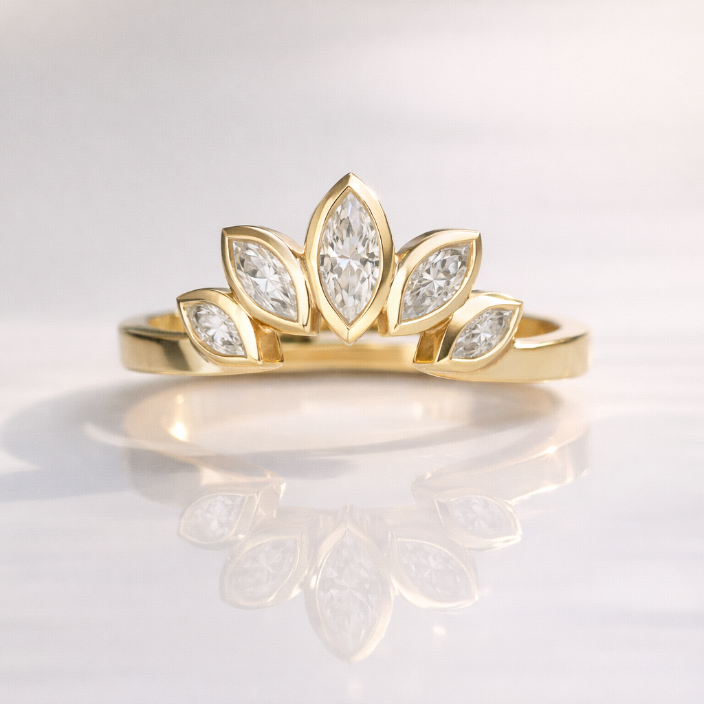 Marquise Cut Diamond Wedding Band Contour Design In Yellow Gold
