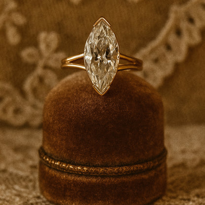 1.5ct Marquise Cut Moissanite Engagement Ring Bezel Setting In Gold VVS1 Clarity
