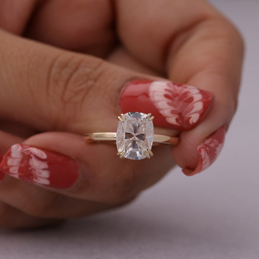 Cushion Cut Moissanite Ring, September Birthstone 14K Gold Solitaire Engagement Fine Jewelry With VVS1 