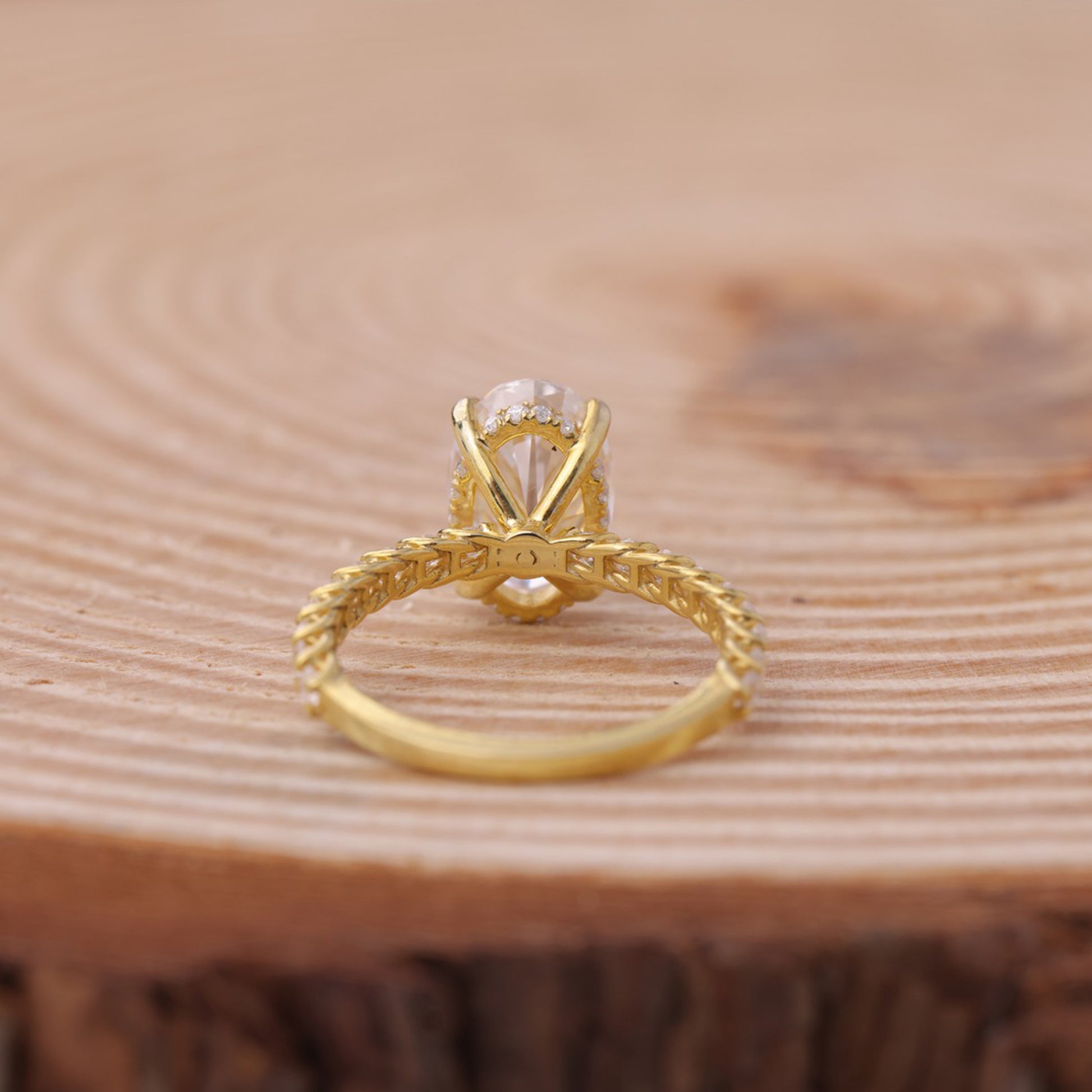 Oval Halo Moissanite Ring, Yellow Gold Engagement Fine Jewelry With Glamour