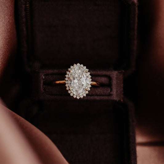 Oval Cut Moissanite Halo Ring, 14K Gold Engagement Fine Jewelry With VVS1 Clarity Accent Stones