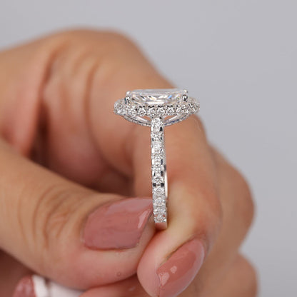 Engagement Radiant Cut Ring, Moissanite Double Halo 14K White Gold Fine Jewelry With Glamour