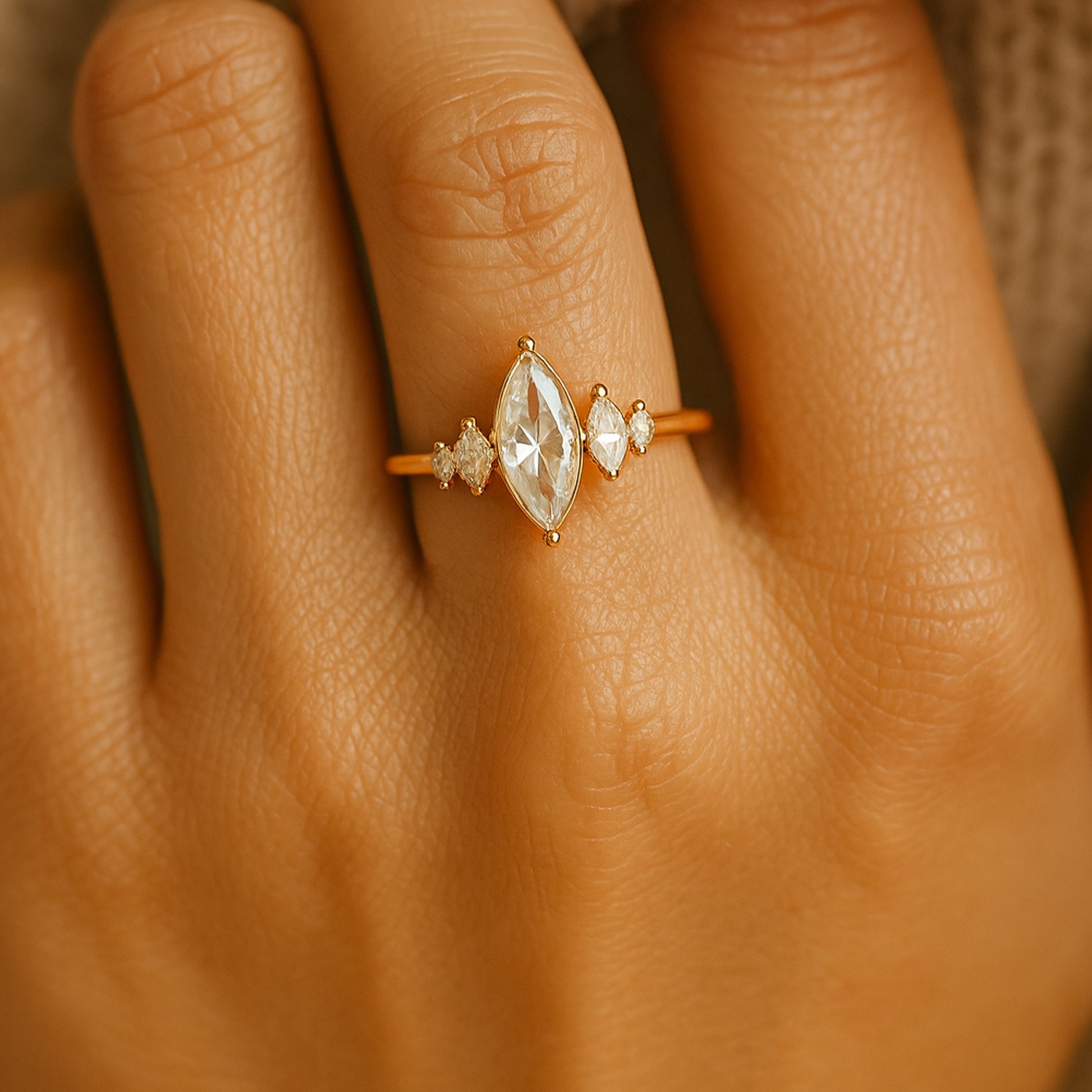 Wedding Band Five Stone Marquise Cut Ring Bridal Anniversary Gift Love Jewelry Gemstone Proposal