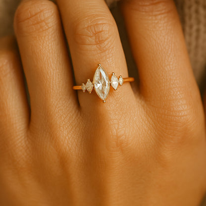 Wedding Band Five Stone Marquise Cut Ring Bridal Anniversary Gift Love Jewelry Gemstone Proposal