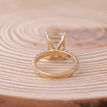 Elegant Emerald Cut Ring, Moissanite 10K Gold Wedding Band With Side Stones Fine Jewelry