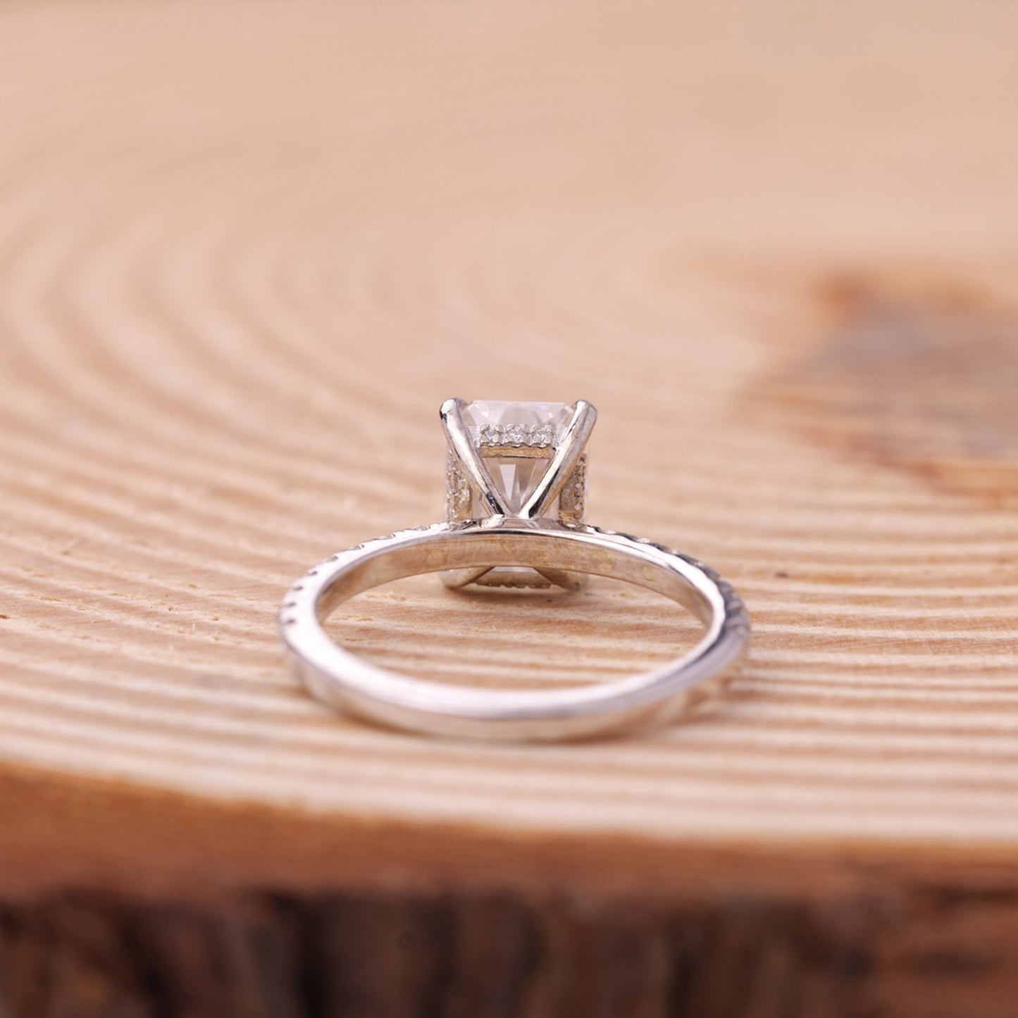 Pavé Band Radiant Ring, Moissanite Engagement Fine Jewelry With Style
