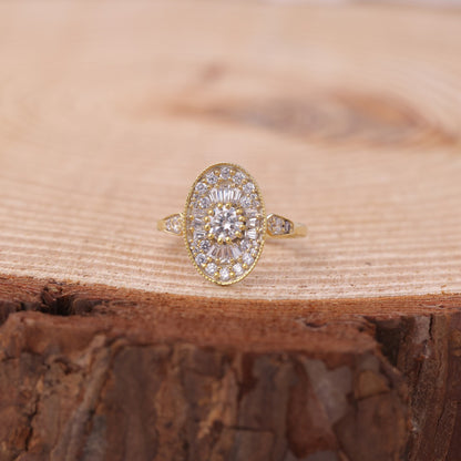 Round Cut Moissanite Ring, 1.50ct Cluster Halo Yellow Gold Engagement Fine Jewelry With Elegance