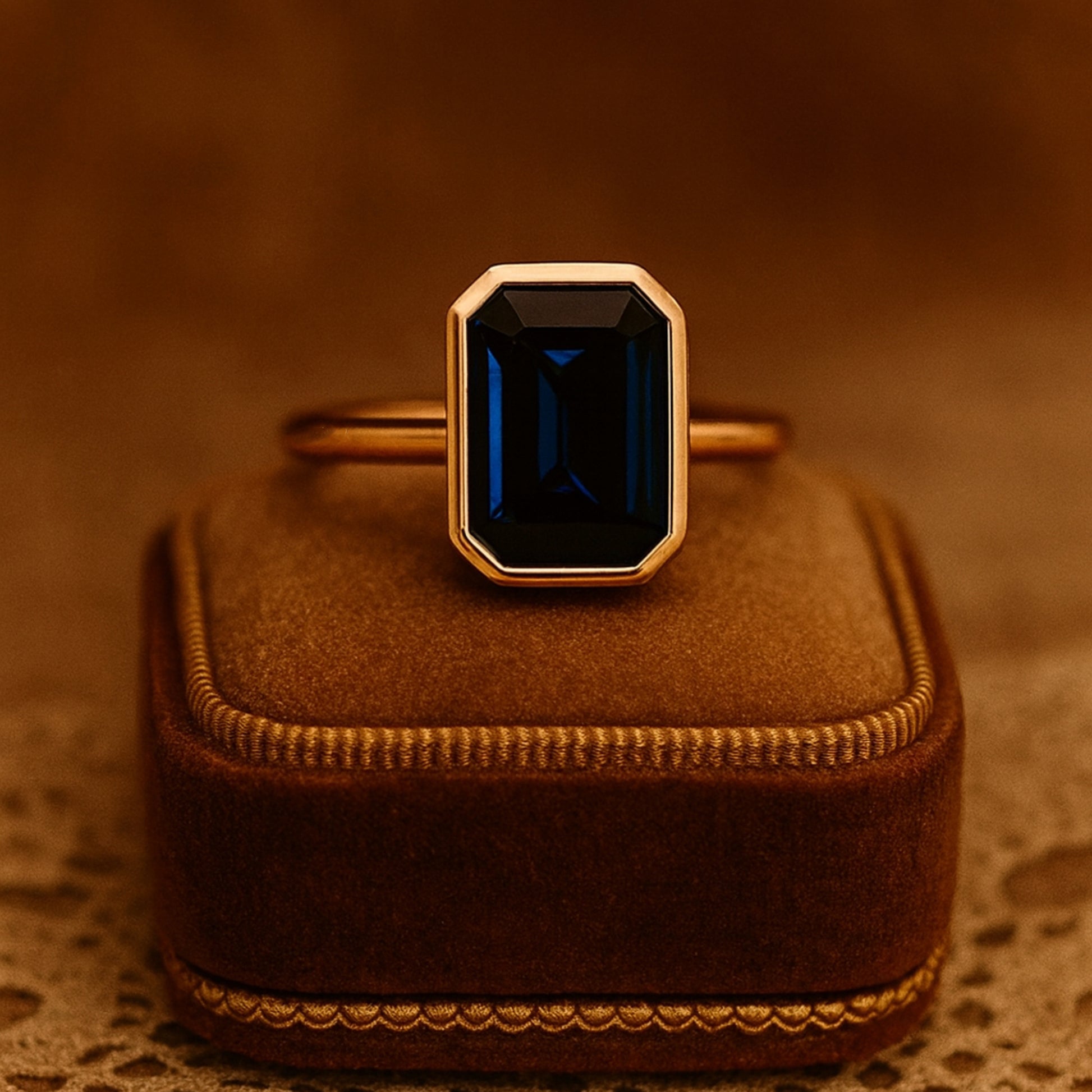 Blue Sapphire Birthstone Ring, Emerald Cut Promise Fine Jewelry With Yellow Gold And Sophisticated Design