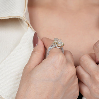 Moissanite Pave Wedding Band, Emerald Cut 10K Yellow Gold Ring Fine Jewelry With Brilliance