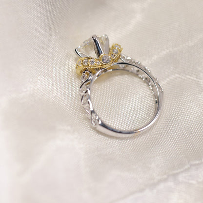 August Birthstone Engagement Ring, Floral Two-Tone Moissanite 14K Gold Fine Jewelry With Nature Design