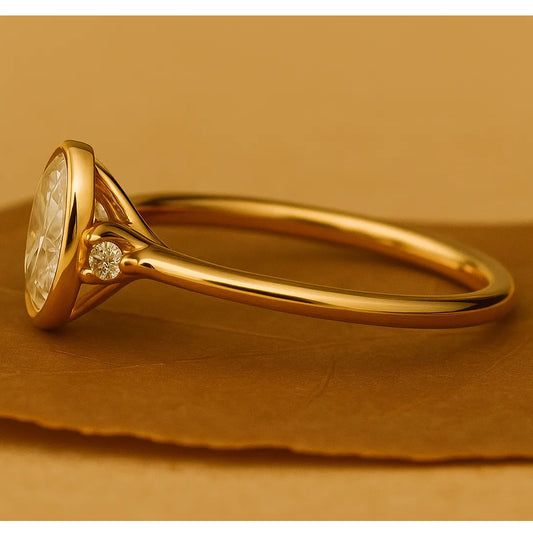 August Birthstone Oval Moissanite Ring, Bezel Solitaire Fine Jewelry With VVS1 Clarity And Brilliant Sparkle 