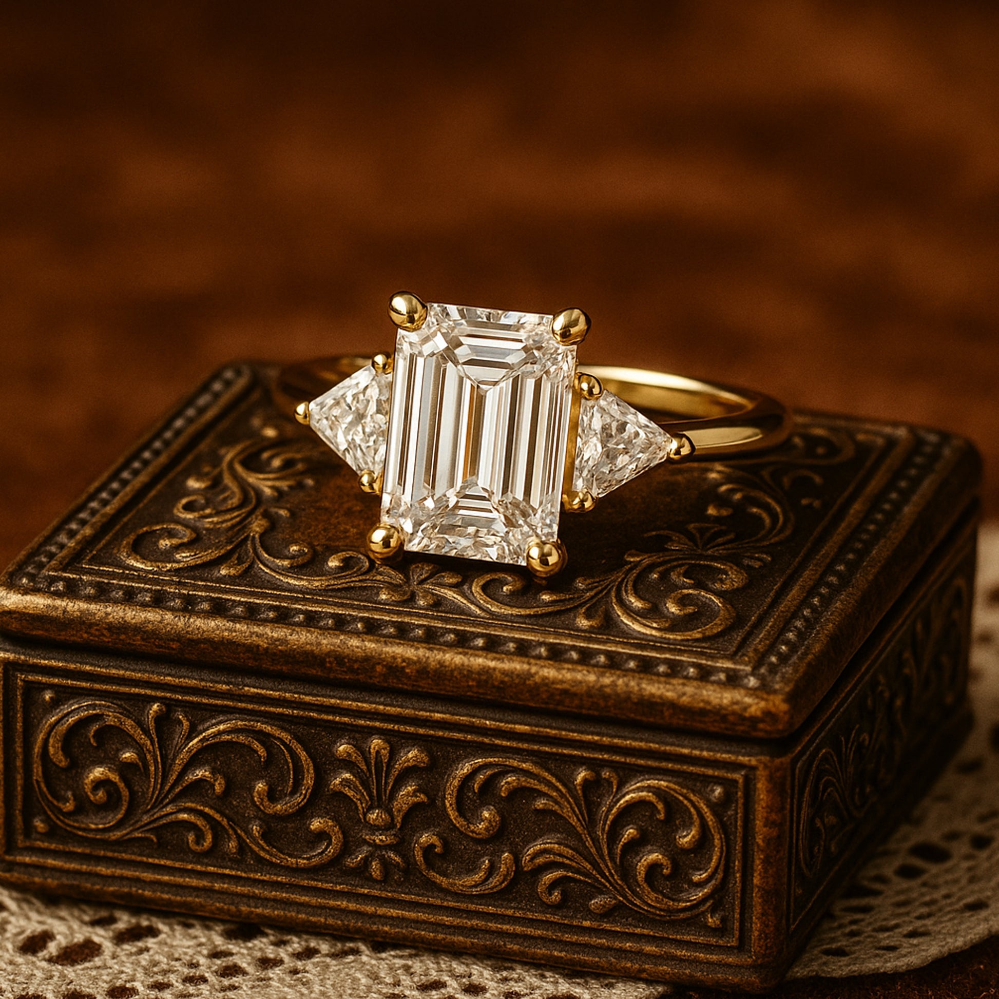 Art Deco Ring Emerald Cut Side Stone Moissanite Engagement Bridal Anniversary Gift Jewelry Wedding Proposal