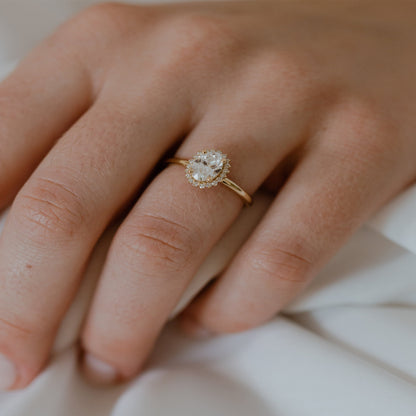 Elegant Oval Halo Ring, Moissanite 14K Gold Engagement Fine Jewelry