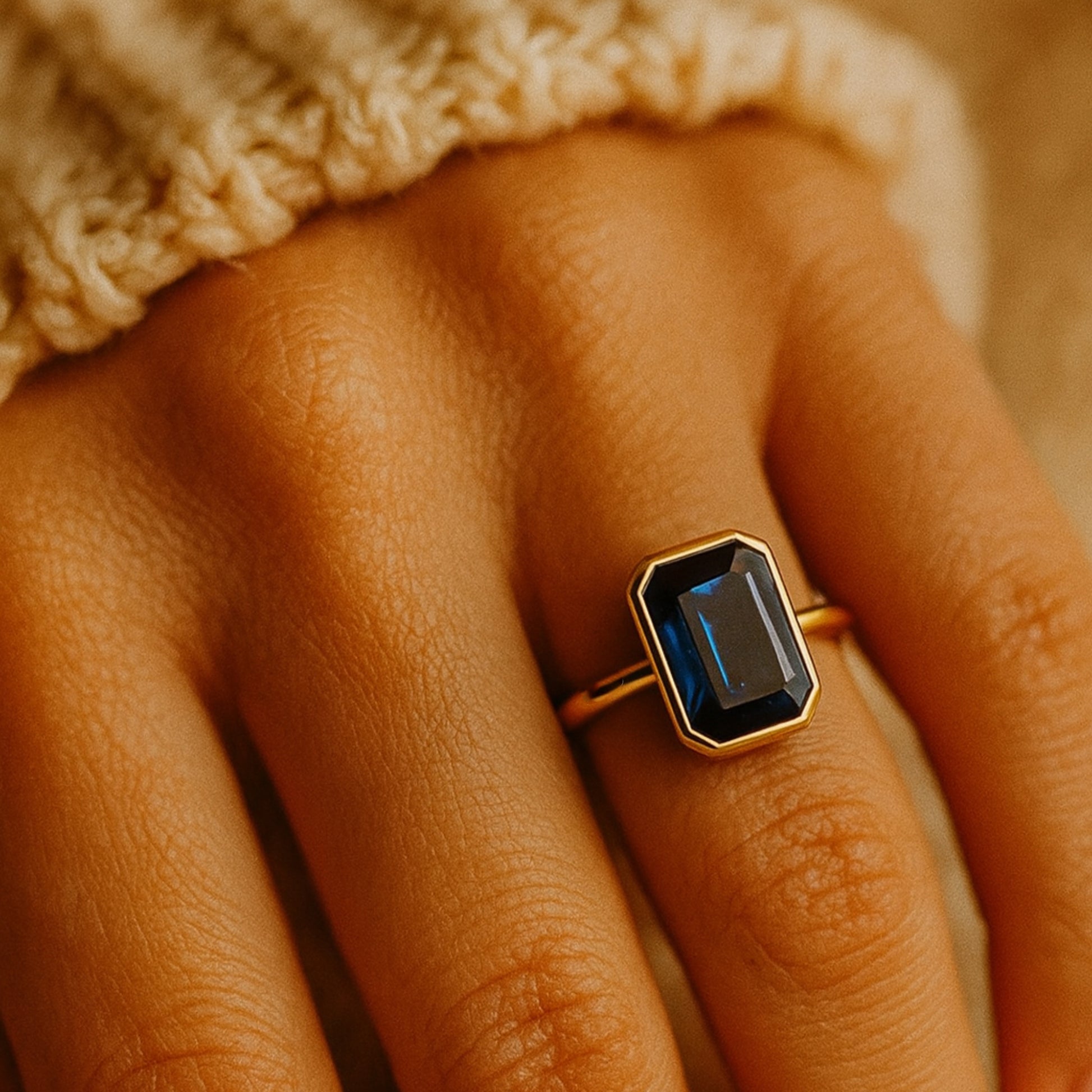 Blue Sapphire Ring With Emerald Cut, Birthstone Promise Fine Jewelry Featuring Step-Cut Facets And Rich Color