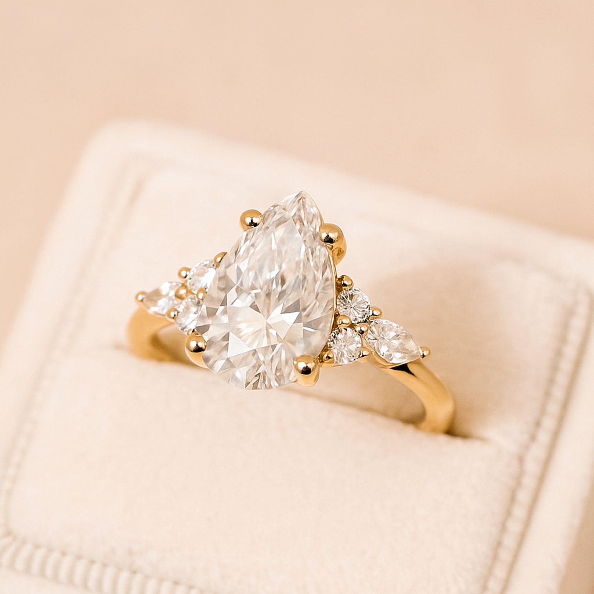 Women's Pear Moissanite Engagement Ring, Yellow Gold Proposal Jewelry For Brides With VVS1 Clarity Stone