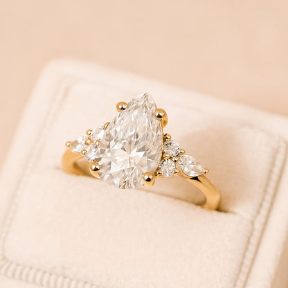 Women's Pear Moissanite Engagement Ring, Yellow Gold Proposal Jewelry For Brides With VVS1 Clarity Stone