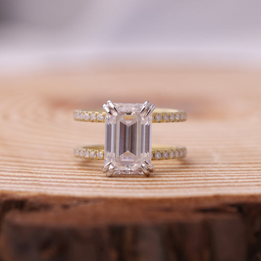 Emerald Cut Moissanite Ring, 2.50 CT Double Band Gold Engagement Fine Jewelry With Elegance