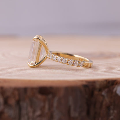 Emerald Cut Moissanite Wedding Band, 10K Gold Ring With Side Stones Fine Jewelry With Timeless Elegance 
