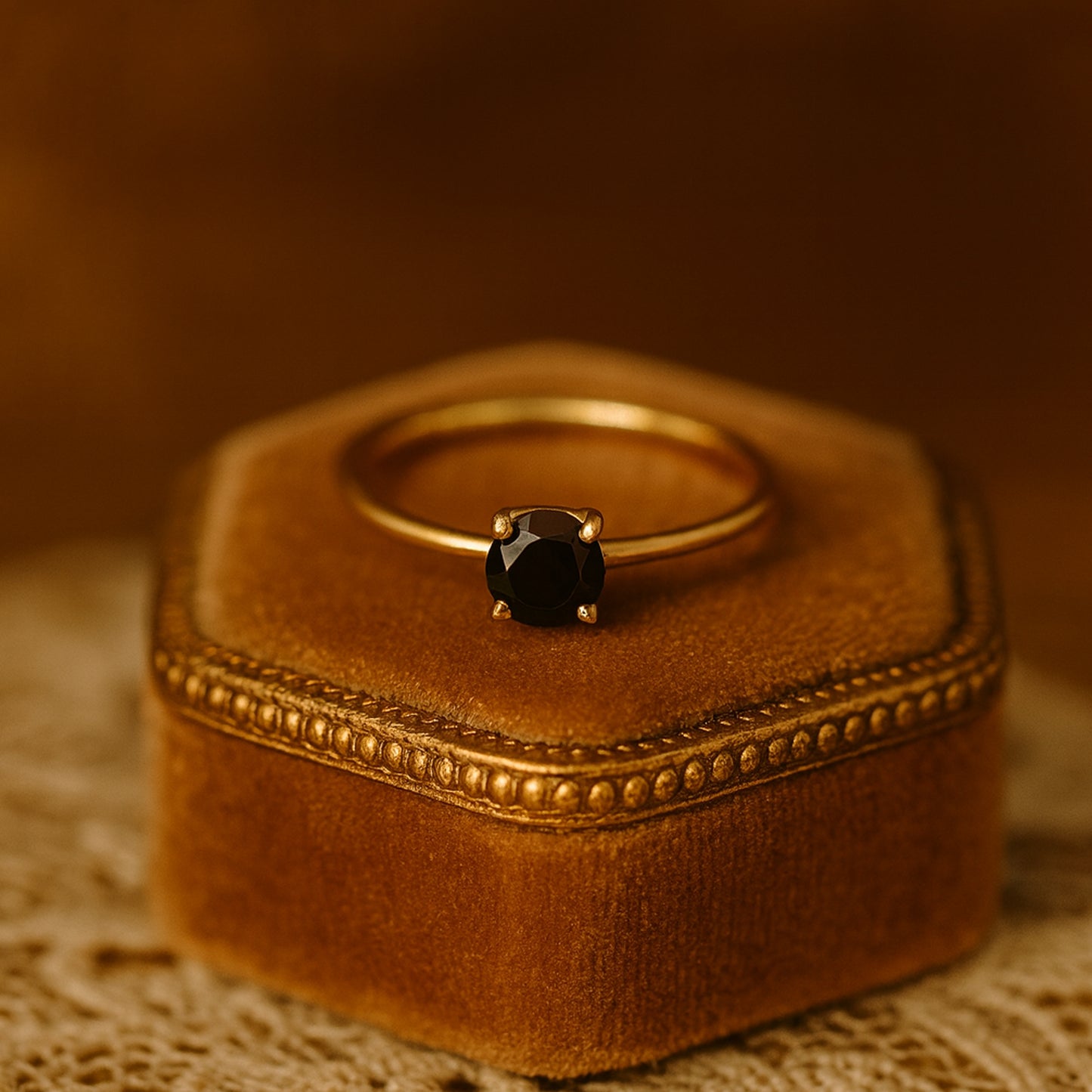 Round Cut Black Onyx Ring, Gold Birthstone Gemstone Fine Jewelry With Classic Prong Setting And Elegant Design