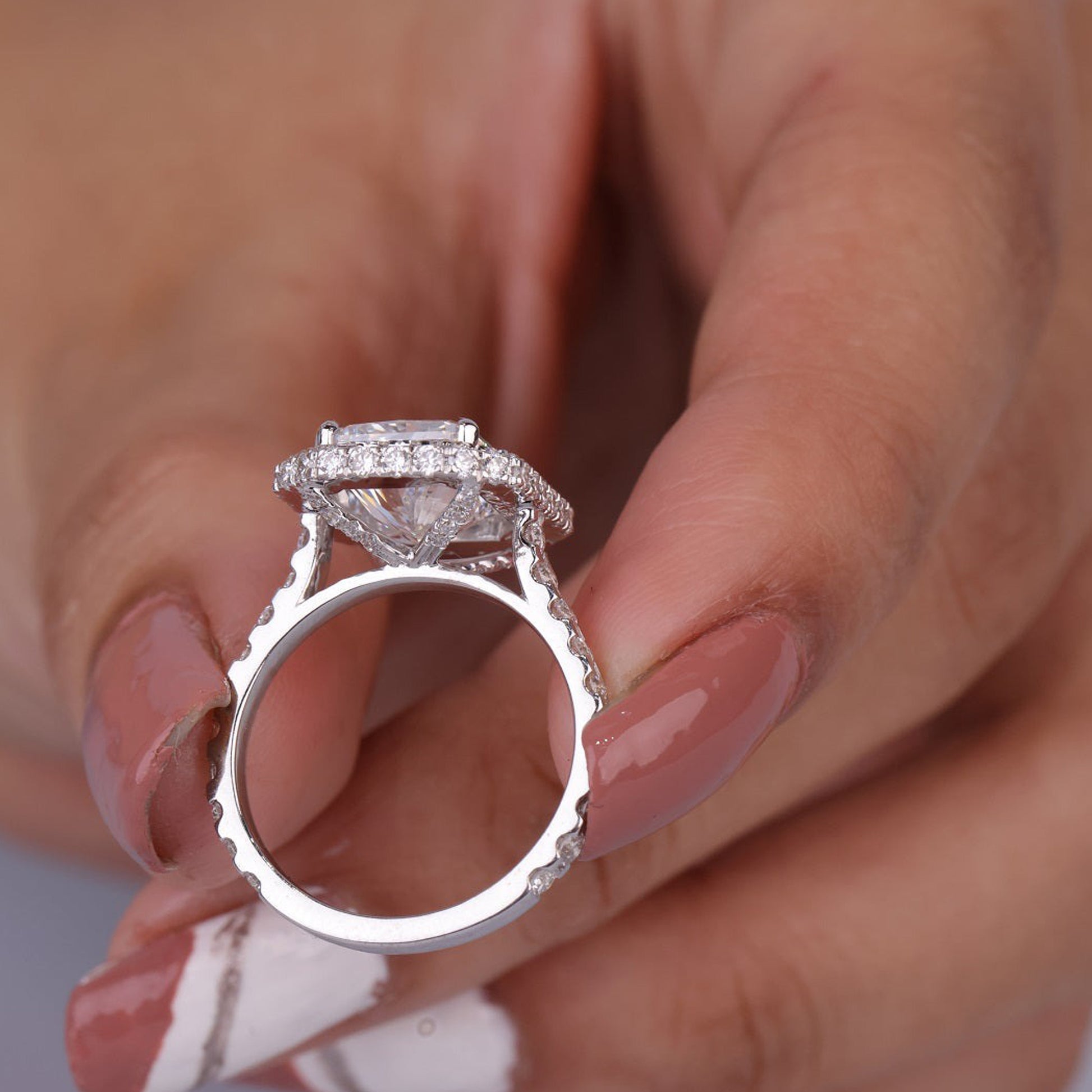Double Halo Moissanite Ring, Radiant Cut 14K White Gold Engagement Fine Jewelry With Luxury 