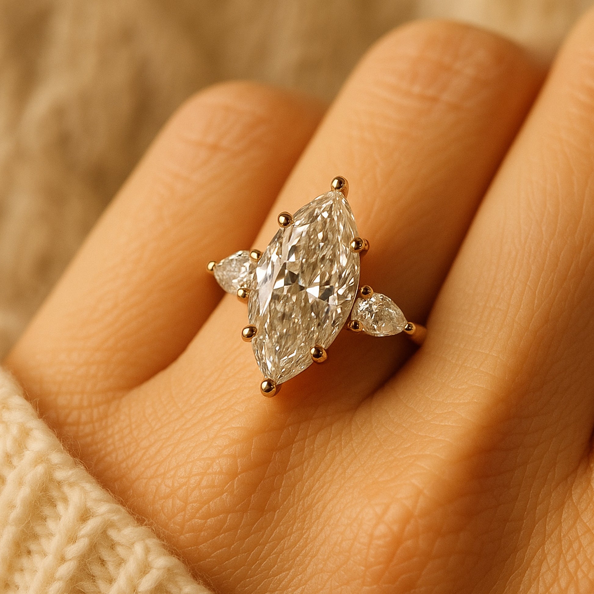 Women's Marquise Cut Moissanite Ring, April Birthstone Wedding Jewelry With Elongated Shape And Fire