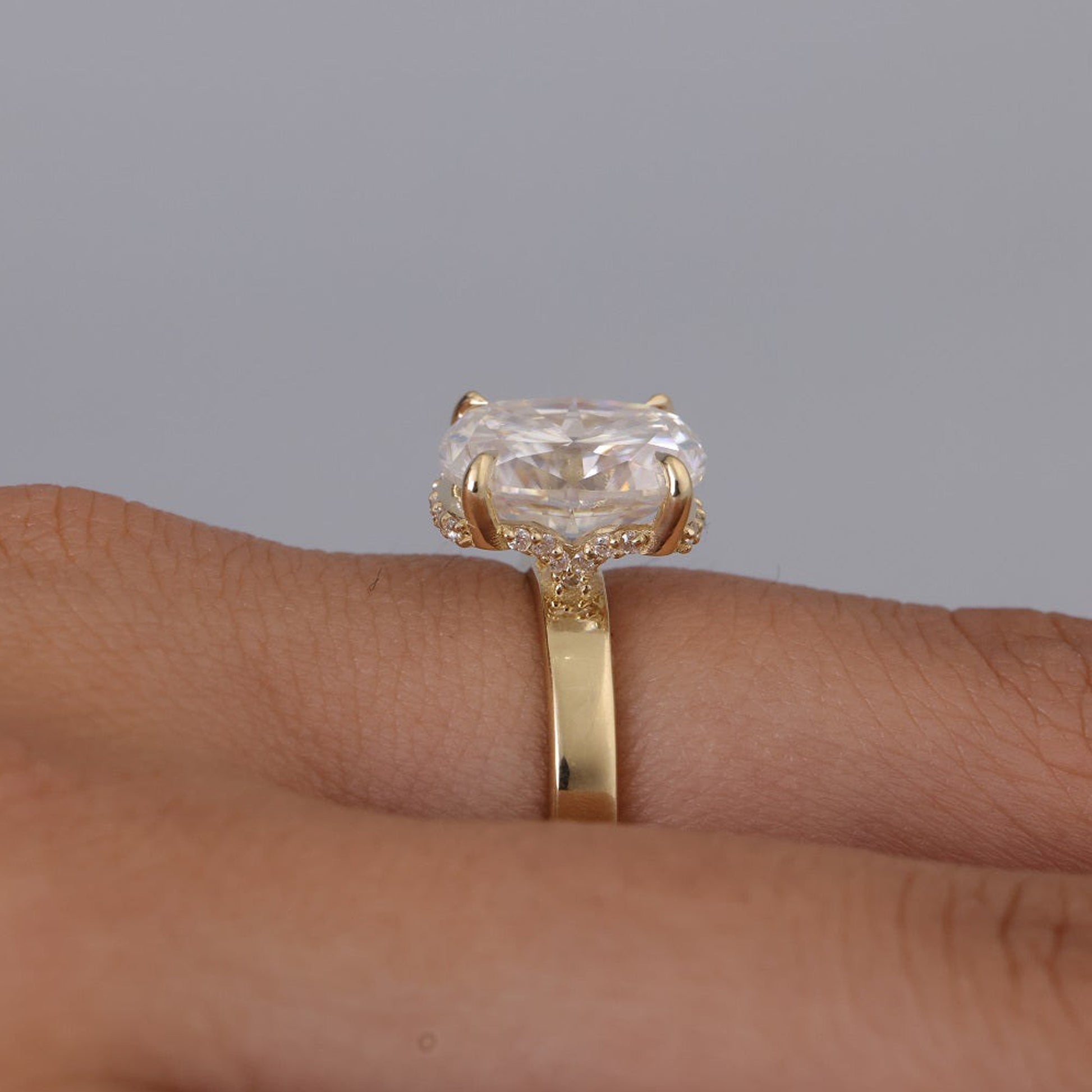 Women's Engagement Halo Ring, Cushion Moissanite Gold Fine Jewelry With Timeless Appeal 