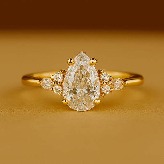 Engagement Rings Teardrop Moissanite, Women's Proposal Rings For Brides With Yellow Gold And Elegant Design
