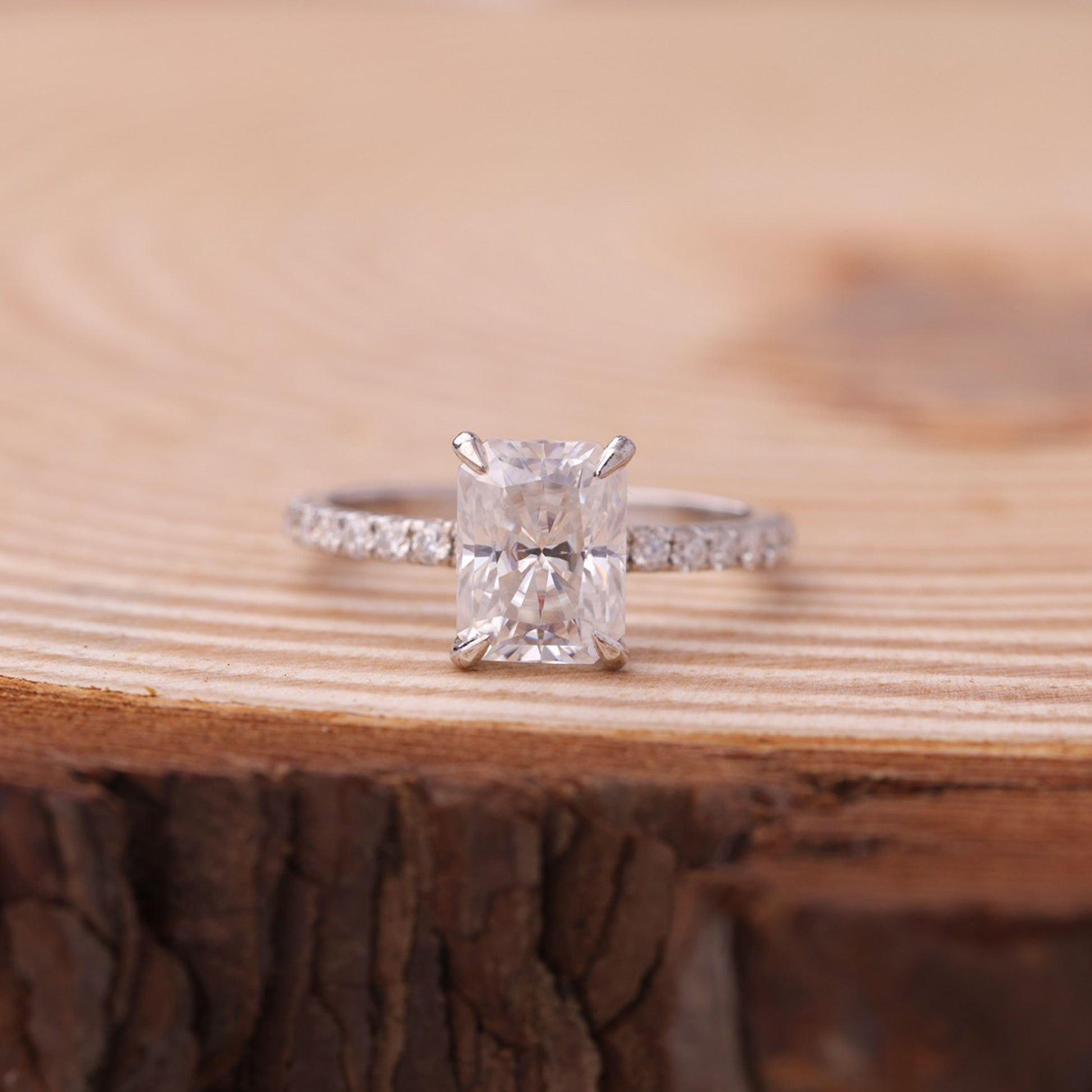 Radiant Moissanite Ring, 1ct Pavé Band Engagement Fine Jewelry With Sparkle